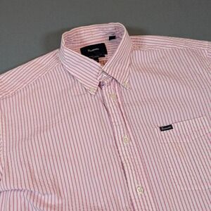 Facconable Classique Mens Seersucker Button Down Shirt XL‎ Pink Short Sleeve